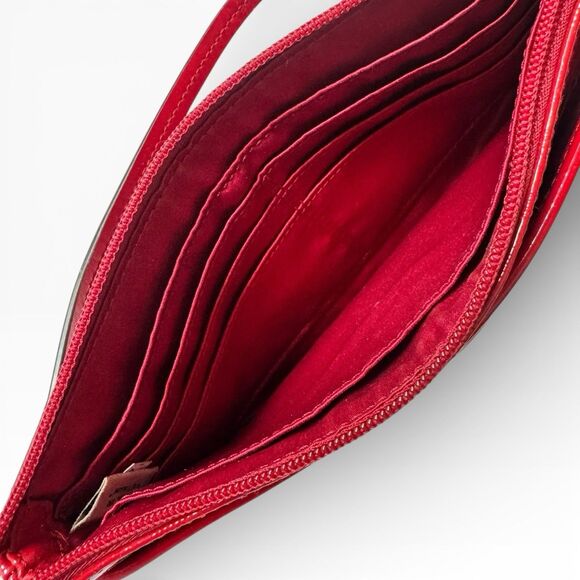 COACH Red Debossed Patent Leather Signature Large Wristlet Clutch Bag - Picture 7 of 8